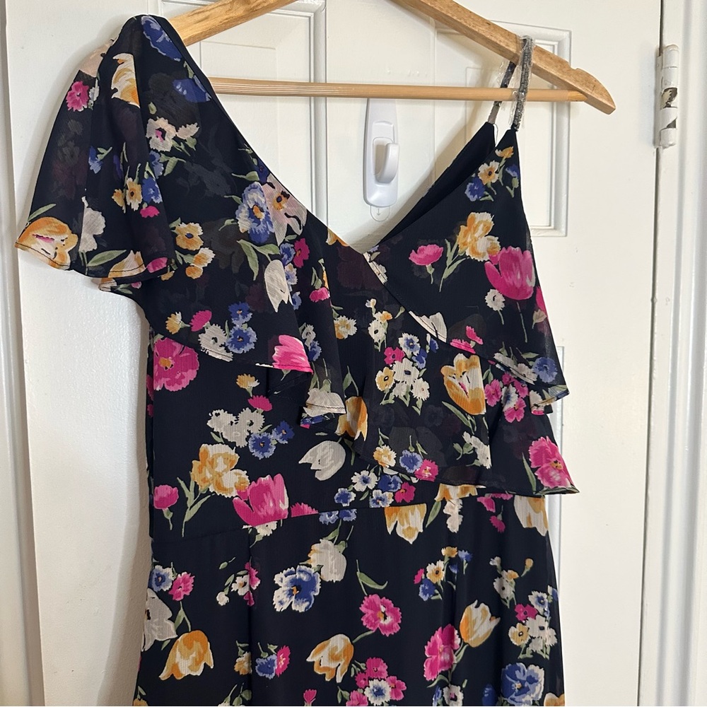 Lauren Ralph Lauren Floral Crinkled Georgette Dress Blue Tiered Ruffle Beaded 6 - Picture 12 of 12